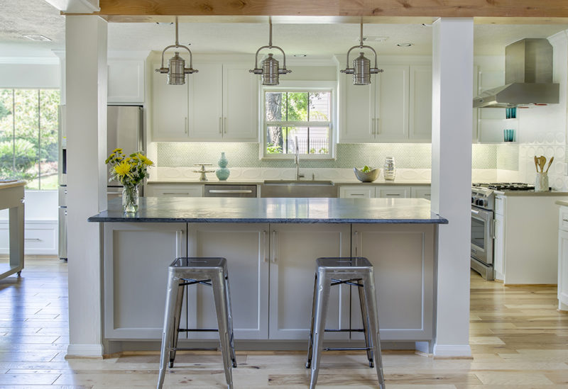 Industrial Kitchen with Teal and Blue accents