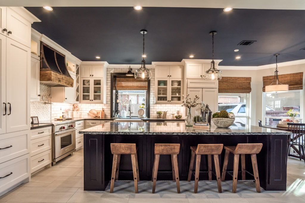 White Kitchen with Painted Ceiling